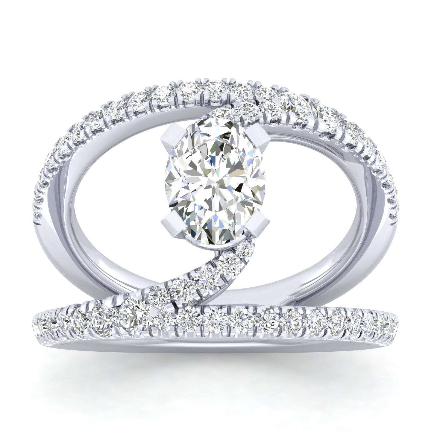 14K White Gold Oval Split Shank Diamond Engagement Ring