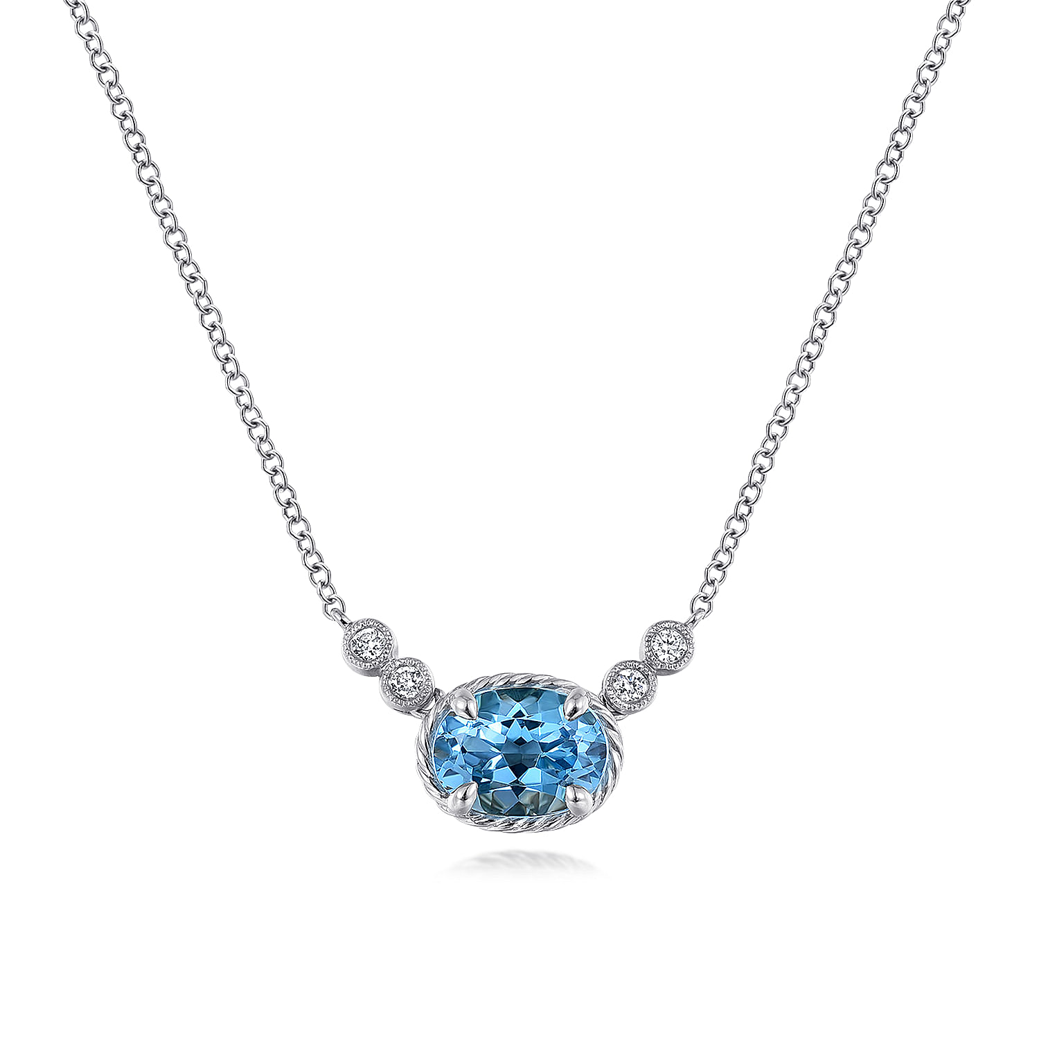 Gabriel - 14K White Gold Oval Swiss Blue Topaz Pendant Necklace with Diamond Accents