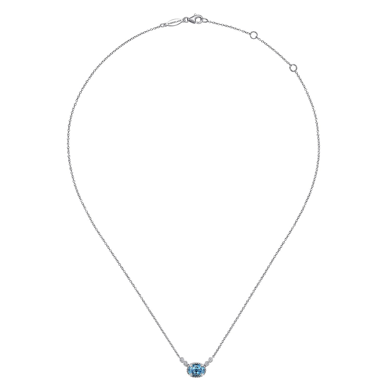 14K White Gold Oval Swiss Blue Topaz Pendant Necklace with Diamond Accents