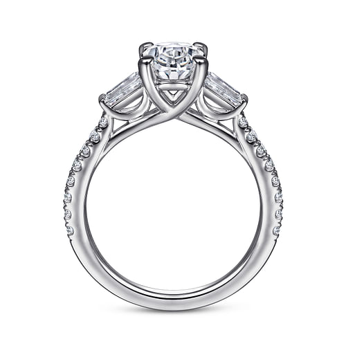 14K White Gold Oval Three Stone Diamond Channel Set Engagement Ring