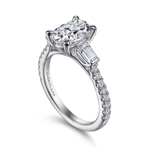 14K White Gold Oval Three Stone Diamond Channel Set Engagement Ring