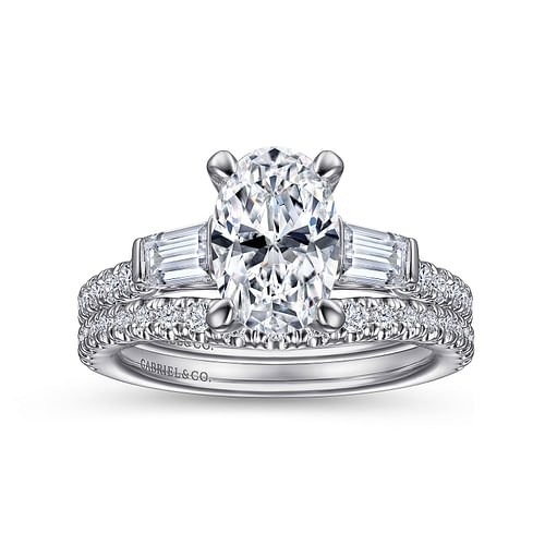 14K White Gold Oval Three Stone Diamond Channel Set Engagement Ring