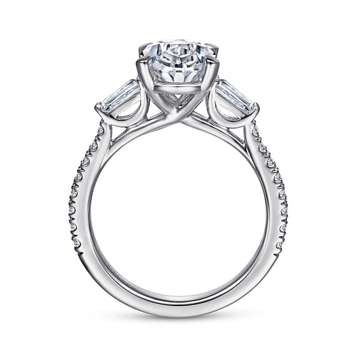 14K White Gold Oval Three Stone Diamond Channel Set Engagement Ring