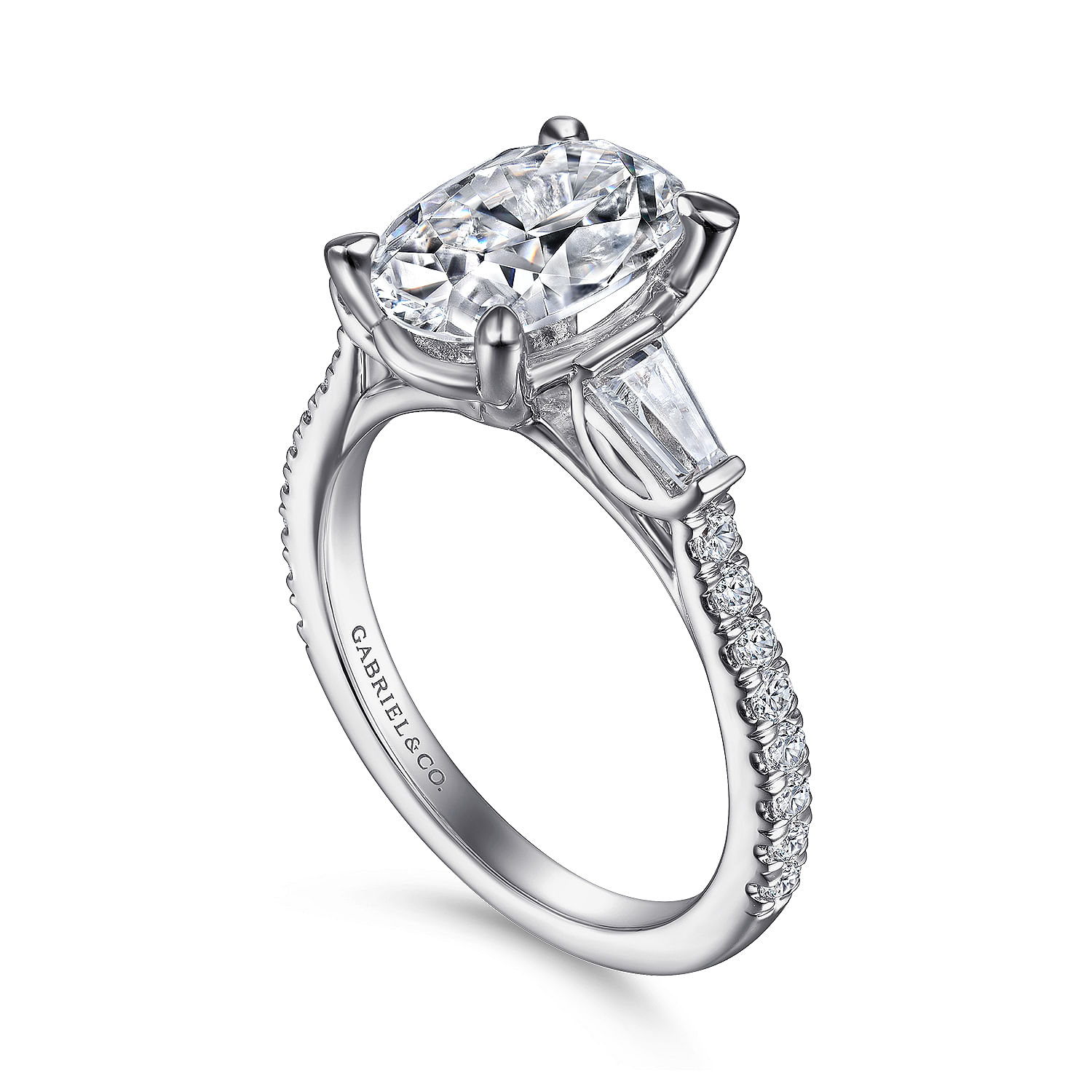 14K White Gold Oval Three Stone Diamond Channel Set Engagement Ring