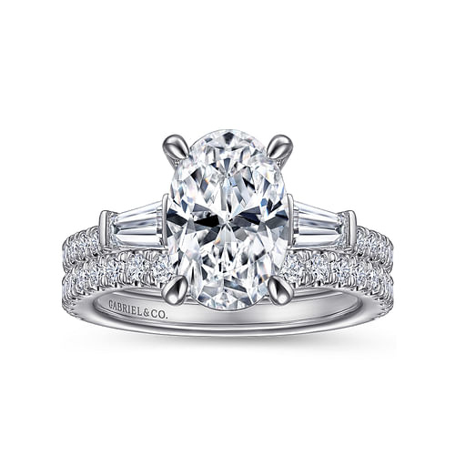 14K White Gold Oval Three Stone Diamond Channel Set Engagement Ring