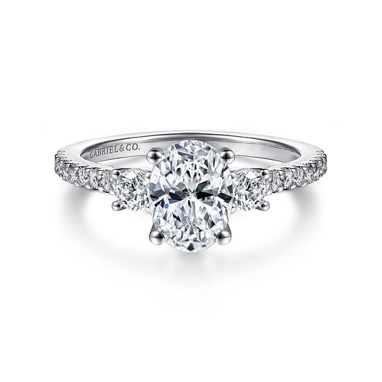 Gabriel - 14K White Gold Oval Three Stone Diamond Engagement Ring