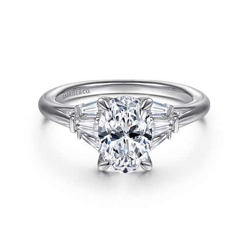 14K White Gold Oval Three Stone Diamond Engagement Ring