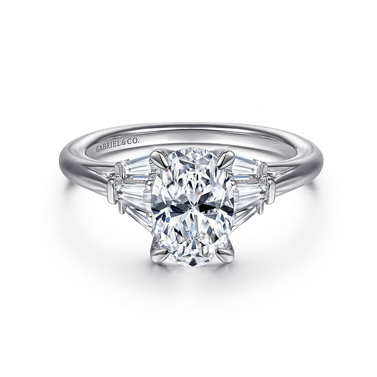 Gabriel - 14K White Gold Oval Three Stone Diamond Engagement Ring