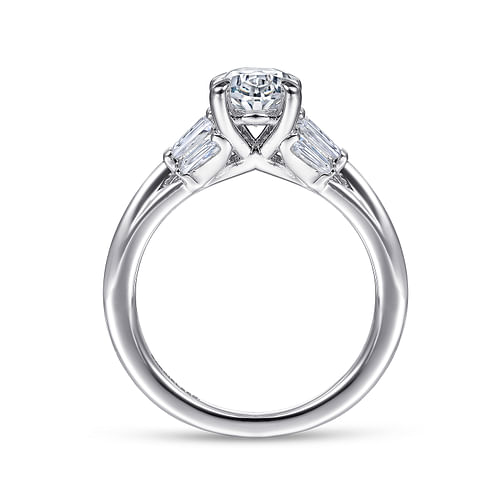 14K White Gold Oval Three Stone Diamond Engagement Ring