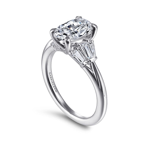 14K White Gold Oval Three Stone Diamond Engagement Ring