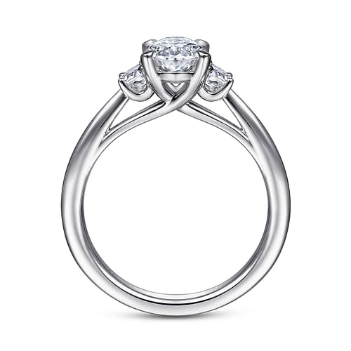 14K White Gold Oval Three Stone Diamond Engagement Ring