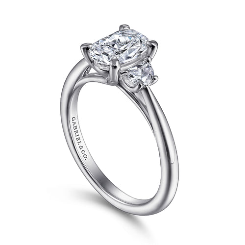 14K White Gold Oval Three Stone Diamond Engagement Ring