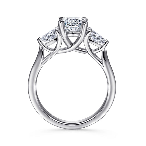 14K White Gold Oval Three Stone Diamond Engagement Ring