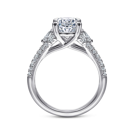 14K White Gold Oval Three Stone Diamond Engagement Ring