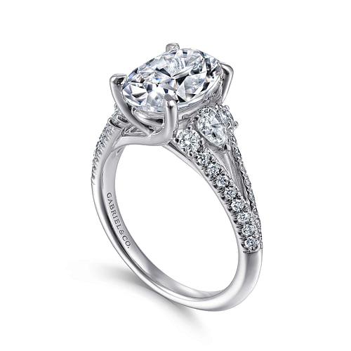 14K White Gold Oval Three Stone Diamond Engagement Ring