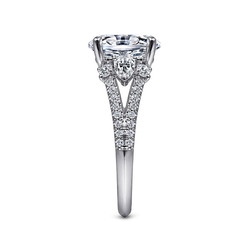 14K White Gold Oval Three Stone Diamond Engagement Ring