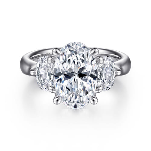 14K White Gold Oval Three Stone Diamond Engagement Ring