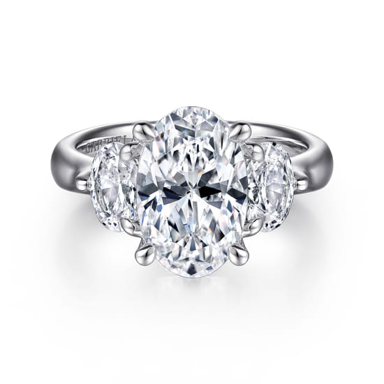 Gabriel - 14K White Gold Oval Three Stone Diamond Engagement Ring