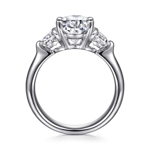 14K White Gold Oval Three Stone Diamond Engagement Ring