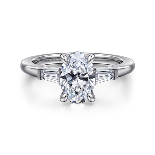 14K White Gold Oval Three Stone Diamond Engagement Ring