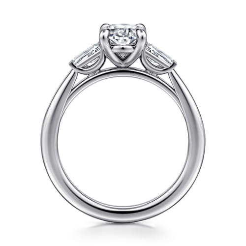 14K White Gold Oval Three Stone Diamond Engagement Ring