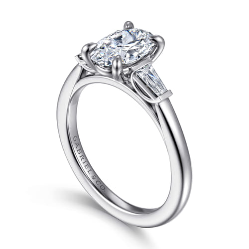 14K White Gold Oval Three Stone Diamond Engagement Ring