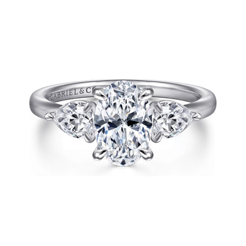 14K White Gold Oval Three Stone Diamond Engagement Ring