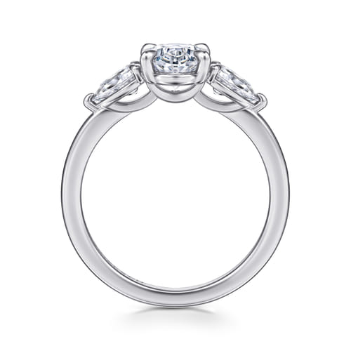 14K White Gold Oval Three Stone Diamond Engagement Ring