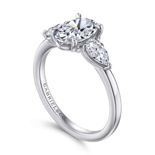 14K White Gold Oval Three Stone Diamond Engagement Ring