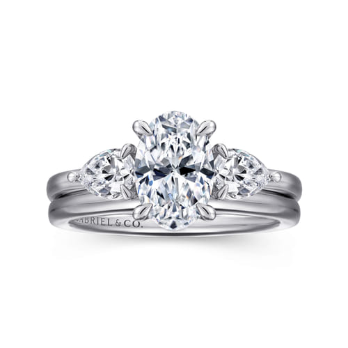 14K White Gold Oval Three Stone Diamond Engagement Ring