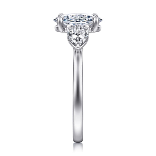 14K White Gold Oval Three Stone Diamond Engagement Ring