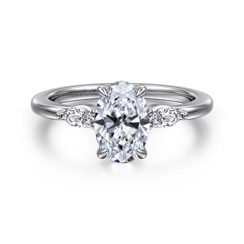 14K White Gold Oval Three Stone Diamond Engagement Ring