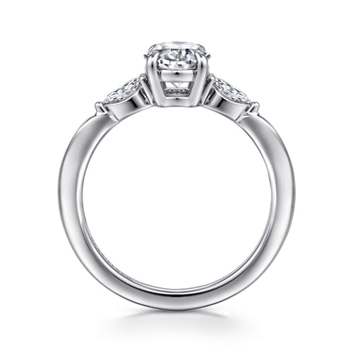 14K White Gold Oval Three Stone Diamond Engagement Ring