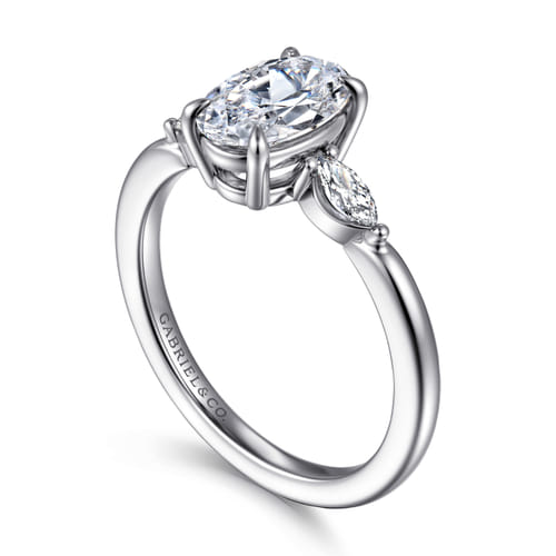 14K White Gold Oval Three Stone Diamond Engagement Ring