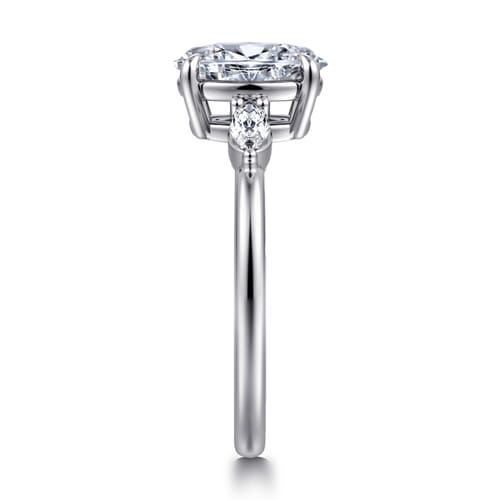 14K White Gold Oval Three Stone Diamond Engagement Ring