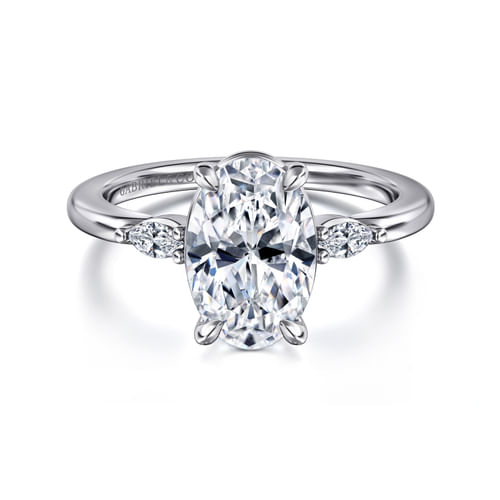 14K White Gold Oval Three Stone Diamond Engagement Ring