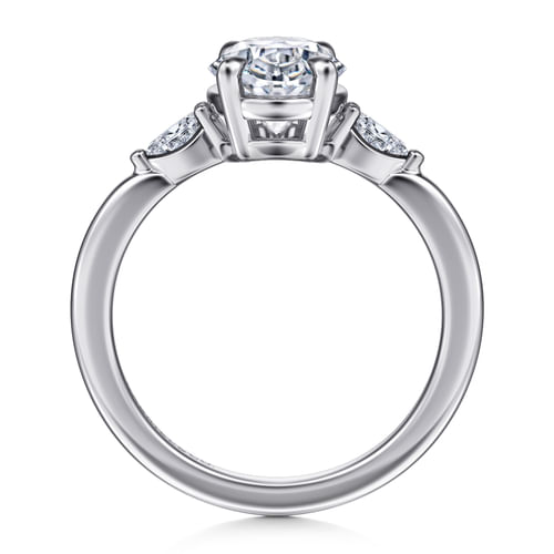 14K White Gold Oval Three Stone Diamond Engagement Ring