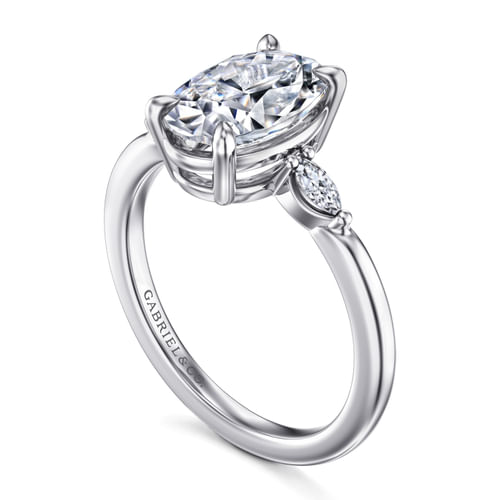 14K White Gold Oval Three Stone Diamond Engagement Ring