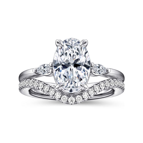 14K White Gold Oval Three Stone Diamond Engagement Ring