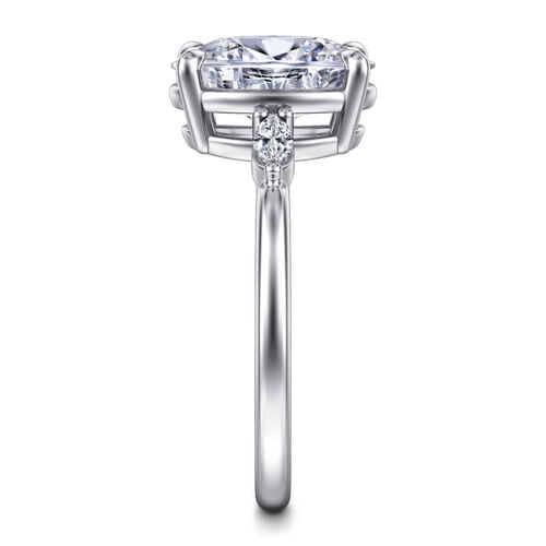 14K White Gold Oval Three Stone Diamond Engagement Ring