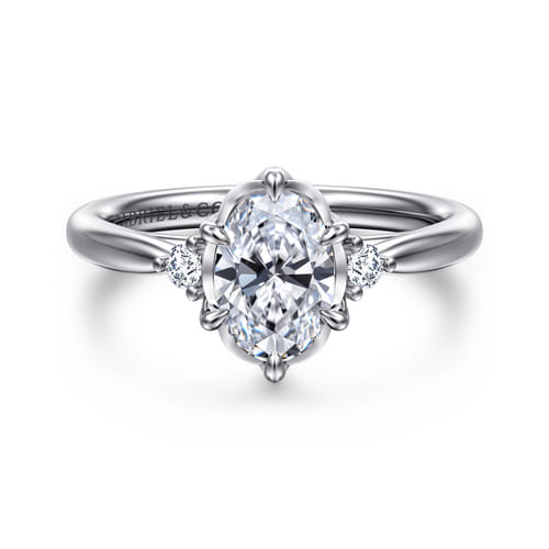 14K White Gold Oval Three Stone Diamond Engagement Ring