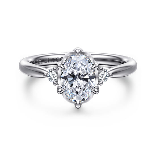 Gabriel - 14K White Gold Oval Three Stone Diamond Engagement Ring