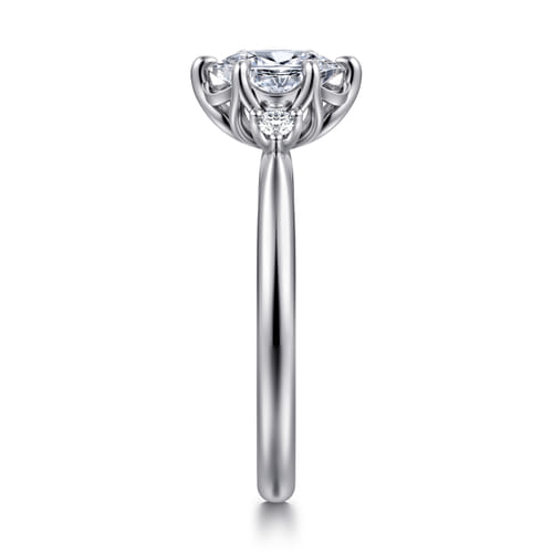 14K White Gold Oval Three Stone Diamond Engagement Ring