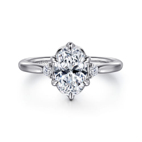 14K White Gold Oval Three Stone Diamond Engagement Ring