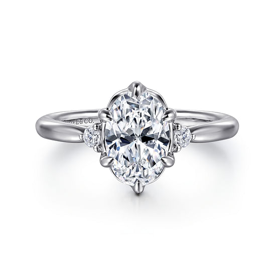 Gabriel - 14K White Gold Oval Three Stone Diamond Engagement Ring
