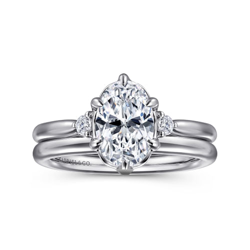 14K White Gold Oval Three Stone Diamond Engagement Ring