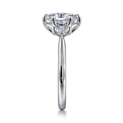 14K White Gold Oval Three Stone Diamond Engagement Ring