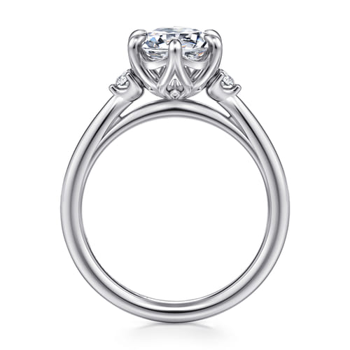 14K White Gold Oval Three Stone Diamond Engagement Ring