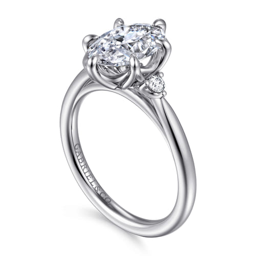 14K White Gold Oval Three Stone Diamond Engagement Ring
