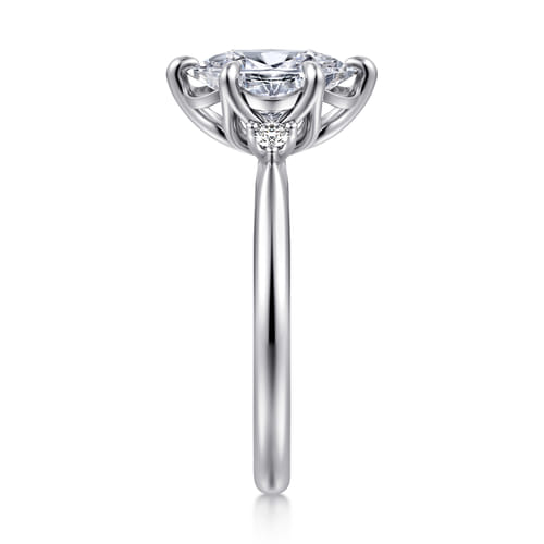 14K White Gold Oval Three Stone Diamond Engagement Ring